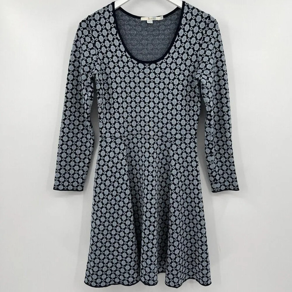 Boden Dresses & Skirts - Boden Glamorous Metallic Knit Dress Blue Geometric Print Long Sleeve Size 4R